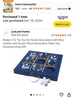 Blue Leather Tic Tac Toe Game with n us Acrylic Pieces